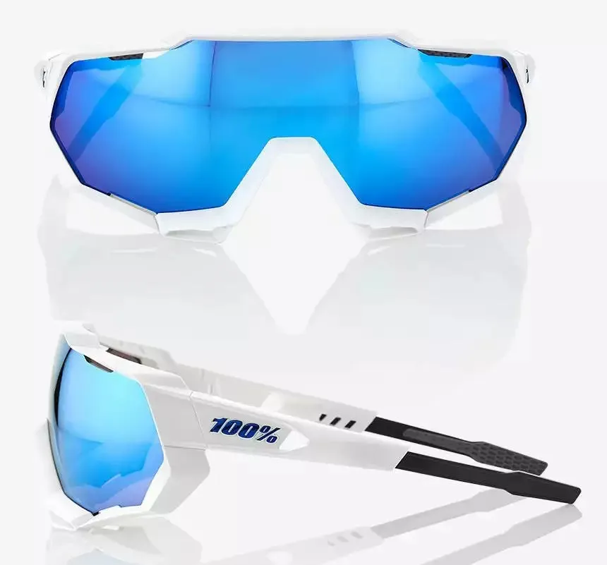 100% Speedtrap HiPER Mirror Lens Sunglasses  - Matt White/Blue Lens