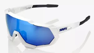 100% Speedtrap HiPER Mirror Lens Sunglasses  - Matt White/Blue Lens