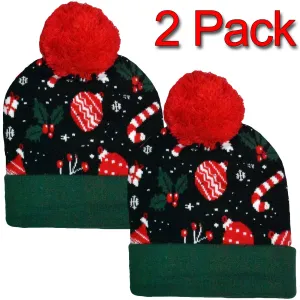 2 Pack LED Christmas Bobble Hat