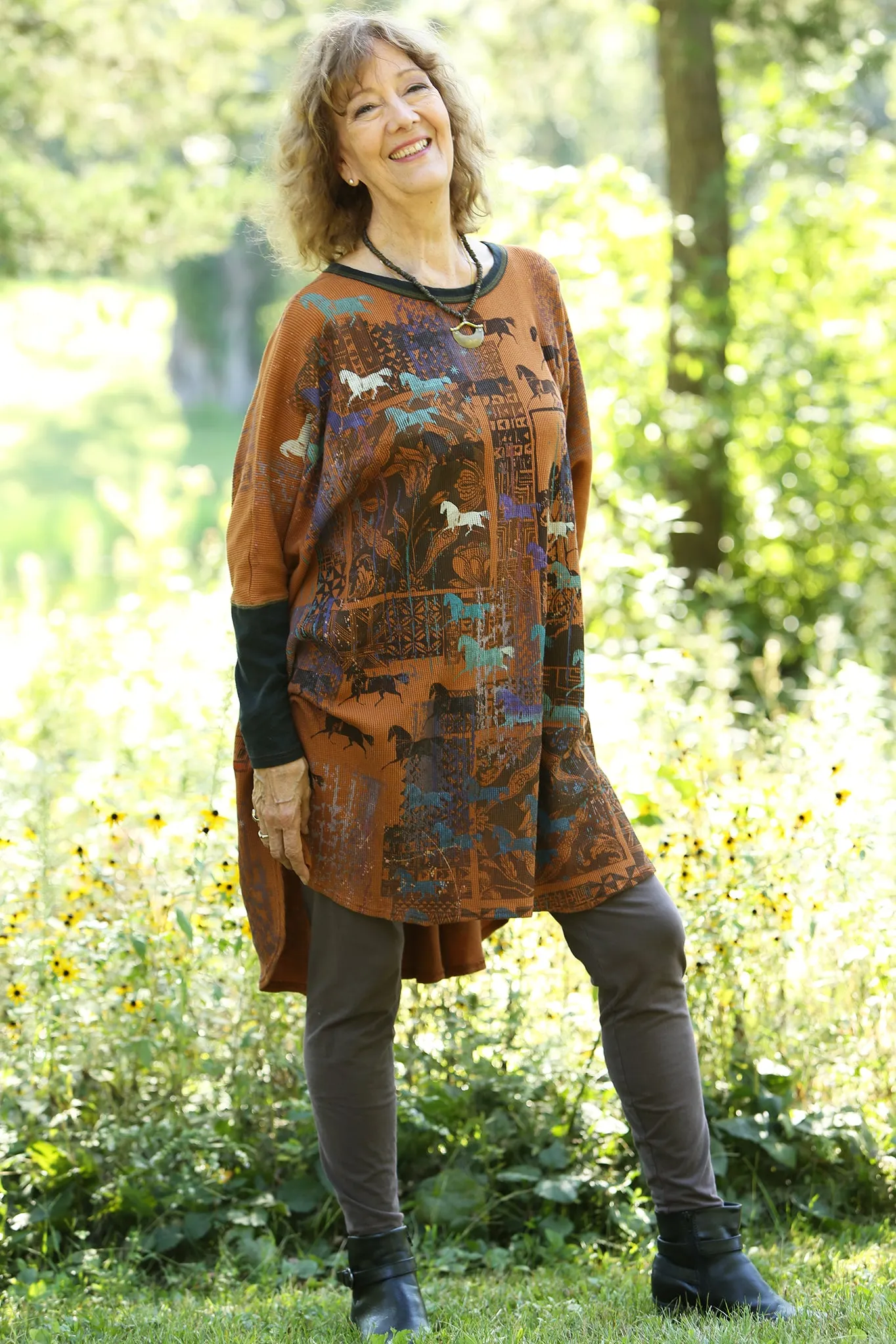 2251 Natural City Tunic- Amber  -Abstract Grotto
