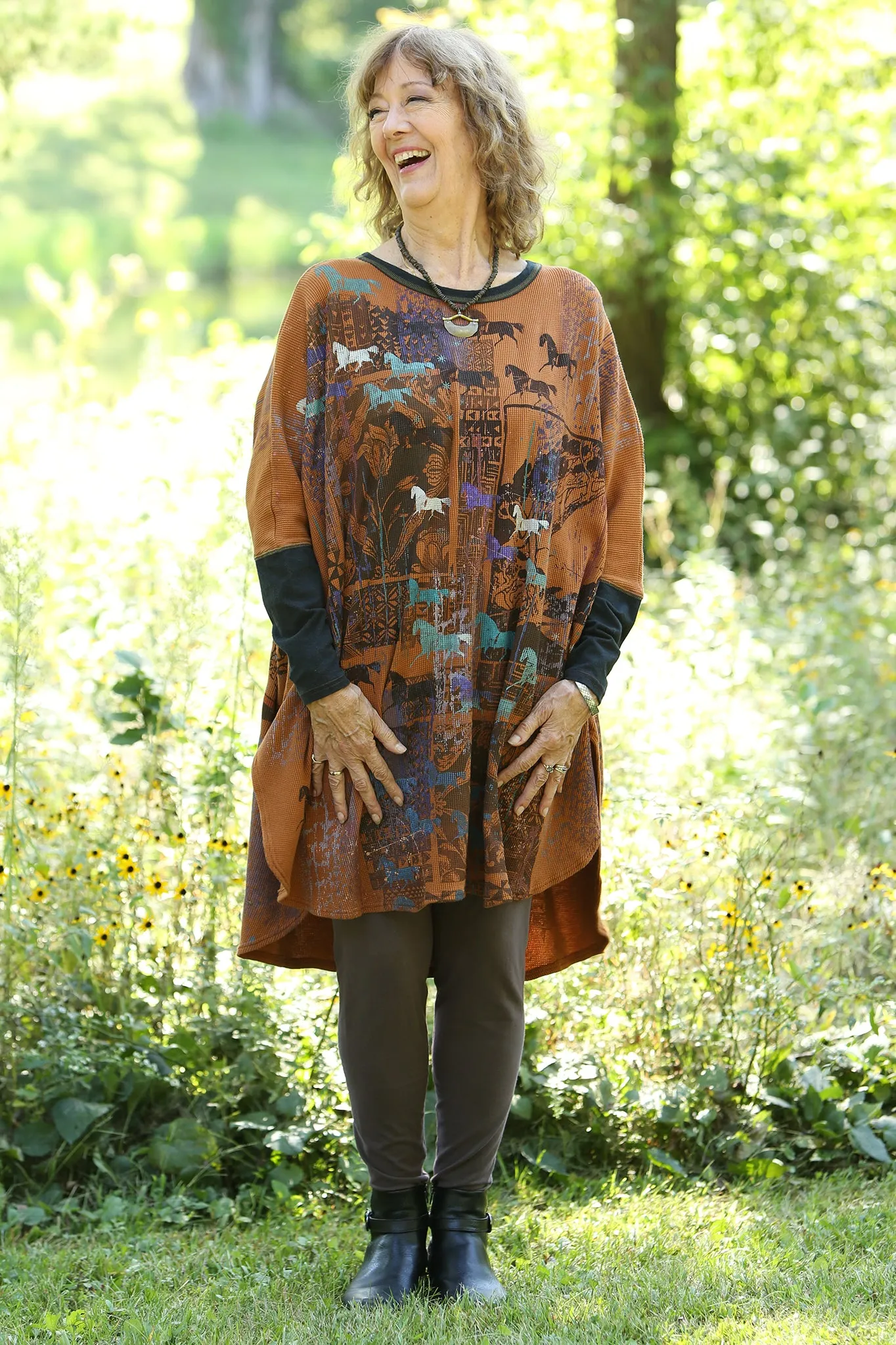 2251 Natural City Tunic- Amber  -Abstract Grotto