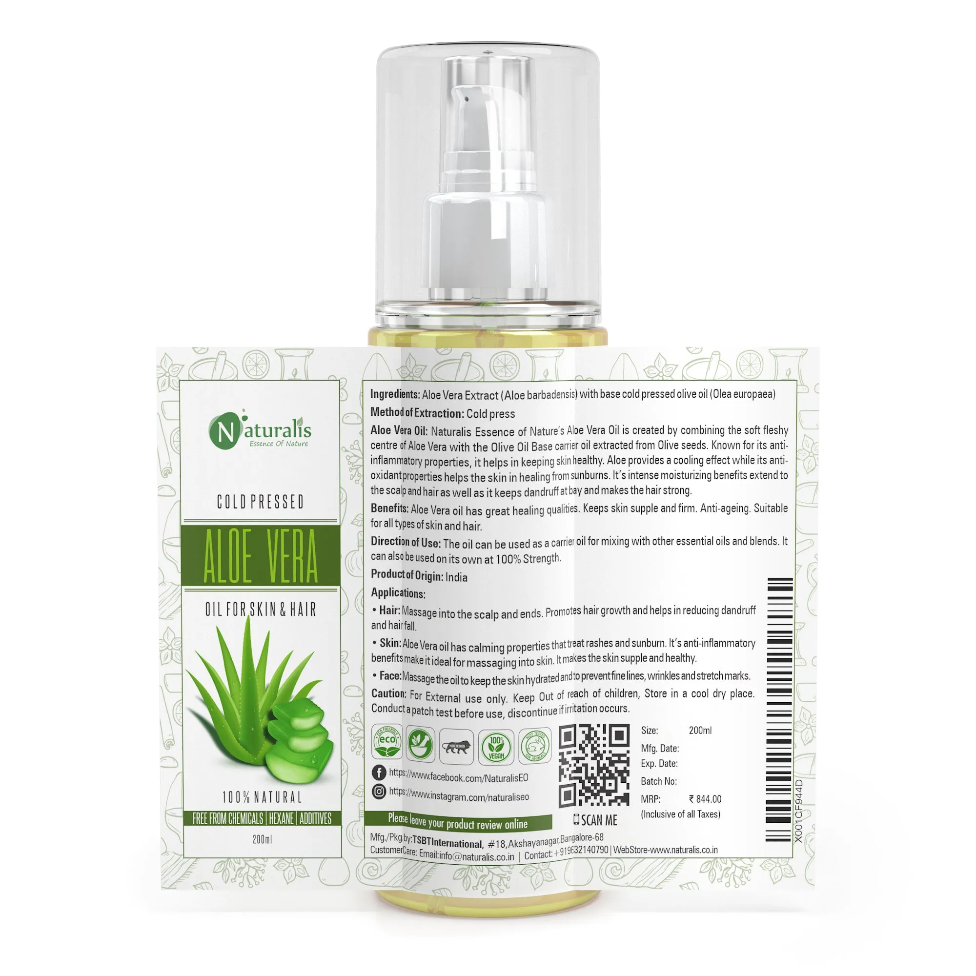 Aloe Vera Carrier Oil for moisturizer & Dark Circles, 200ml