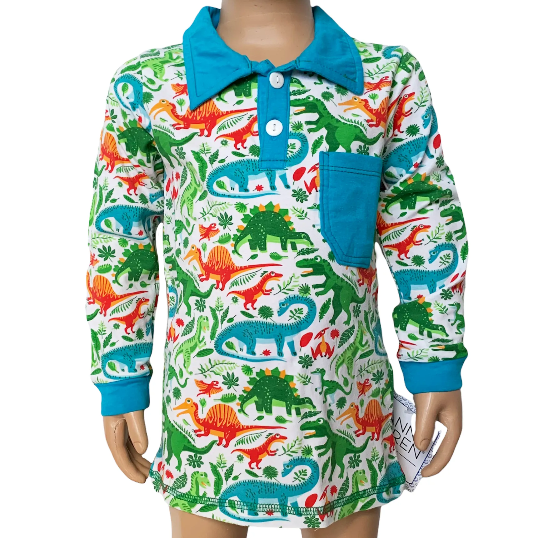 AnnLoren Toddler & Big Boys Long Sleeve Polo Shirt with Pocket Dinosaur Print