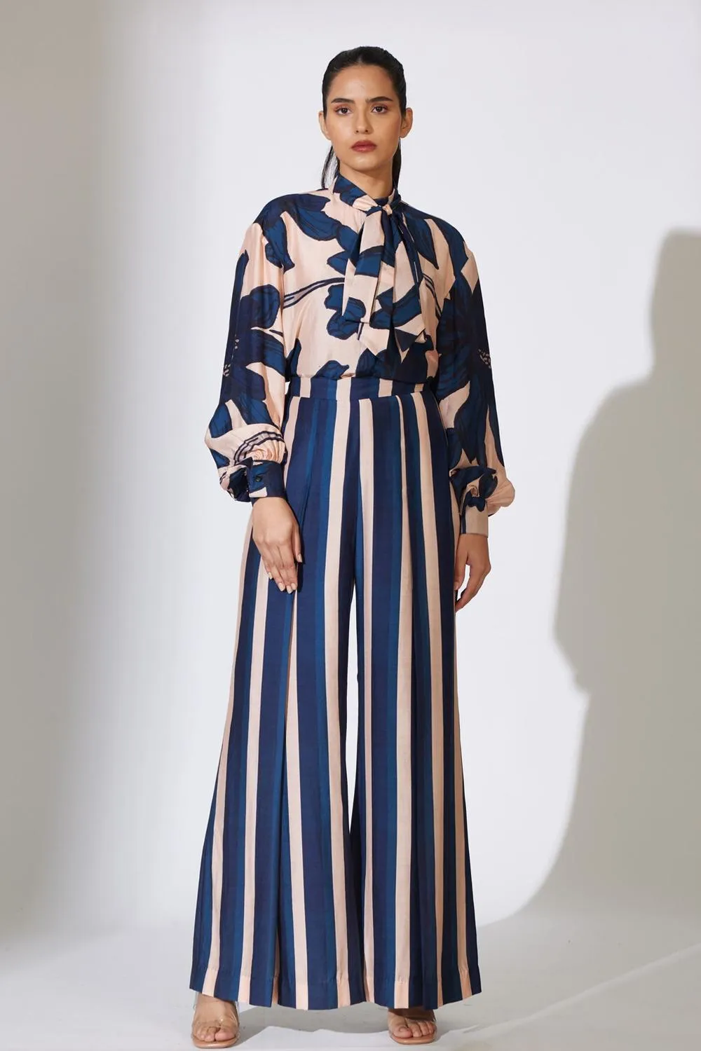 Beige And Blue Stripe Pants
