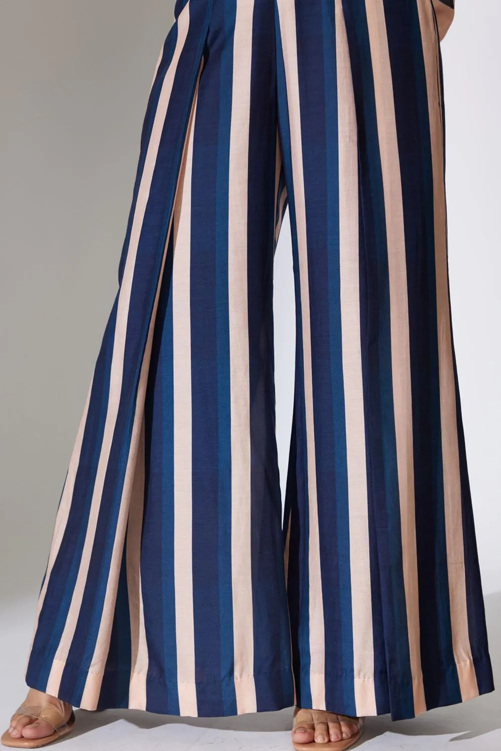 Beige And Blue Stripe Pants
