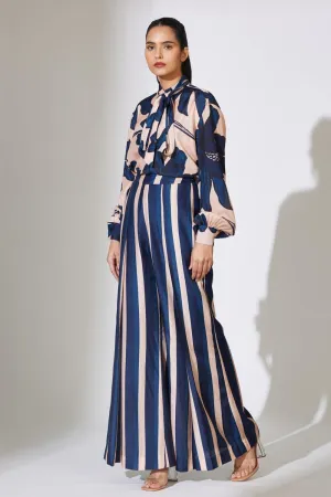 Beige And Blue Stripe Pants