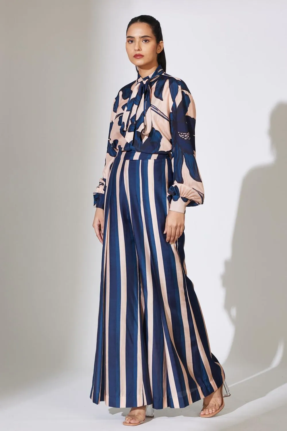 Beige And Blue Stripe Pants