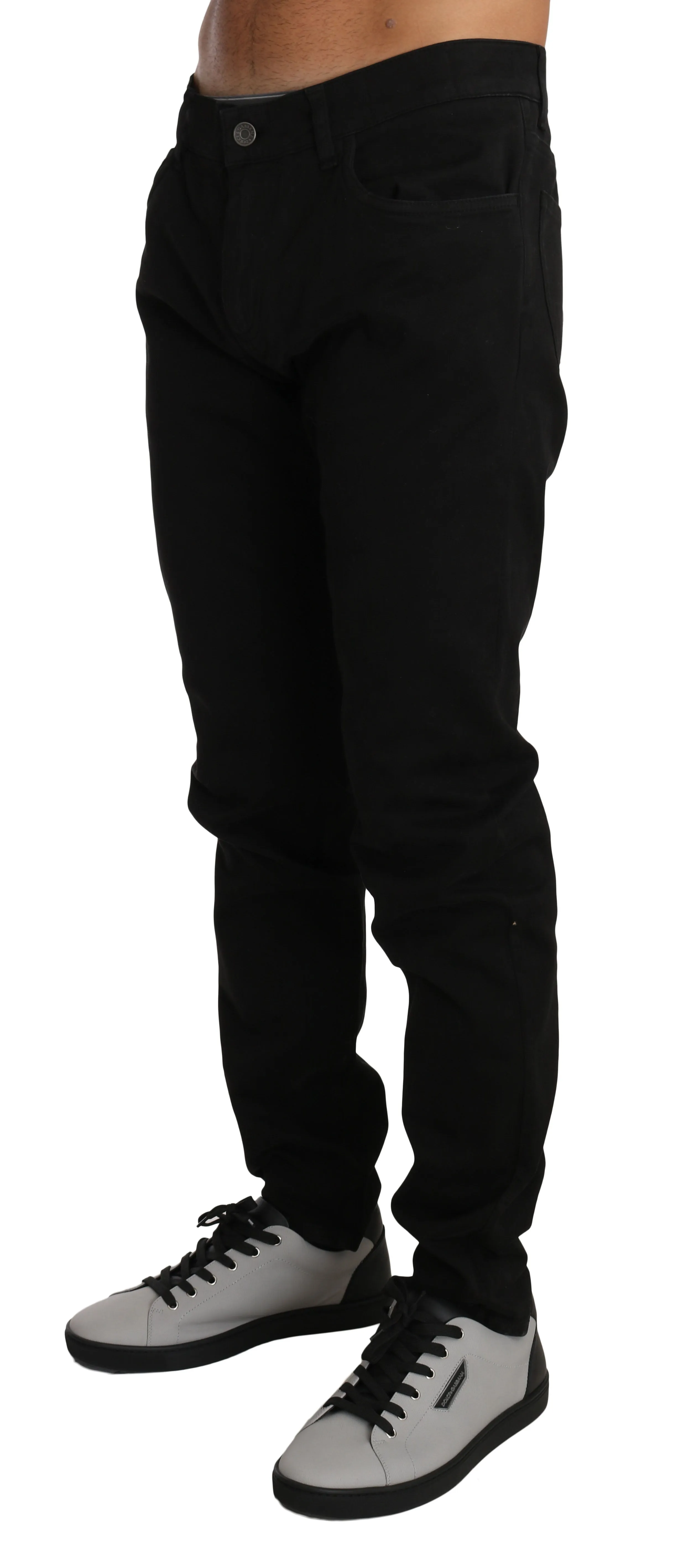 Black Cotton Denim 14 STRETCH Logo Pants
