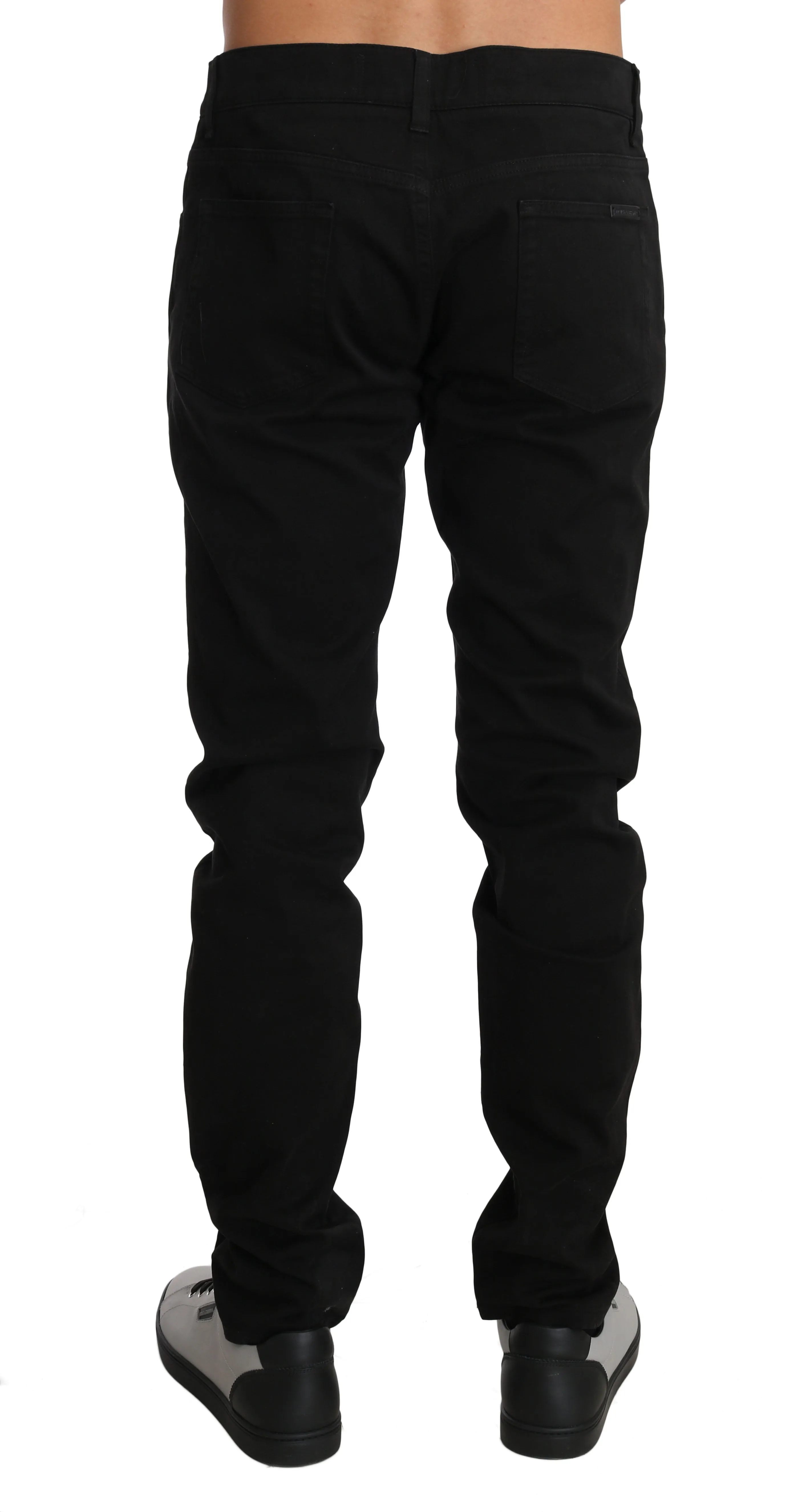 Black Cotton Denim 14 STRETCH Logo Pants