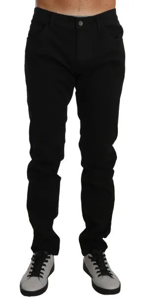 Black Cotton Denim 14 STRETCH Logo Pants