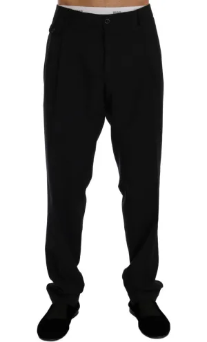Blue Striped Wool Stretch Pants
