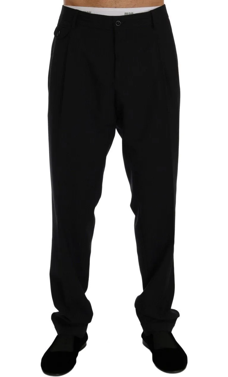 Blue Striped Wool Stretch Pants