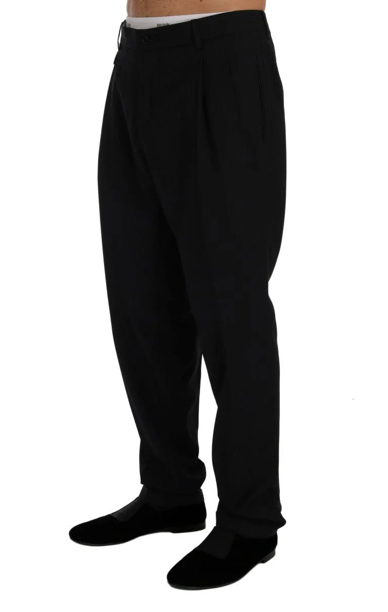 Blue Striped Wool Stretch Pants
