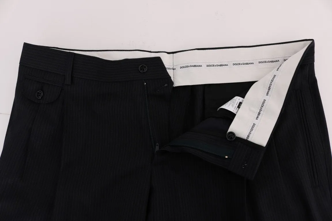Blue Striped Wool Stretch Pants