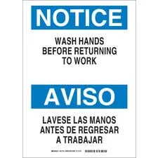 Brady Bilingual NOTICE Wash Hands Before Returning To Work Sign/ Buy online