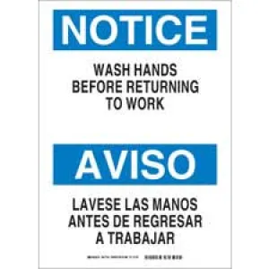 Brady Bilingual NOTICE Wash Hands Before Returning To Work Sign/ Buy online