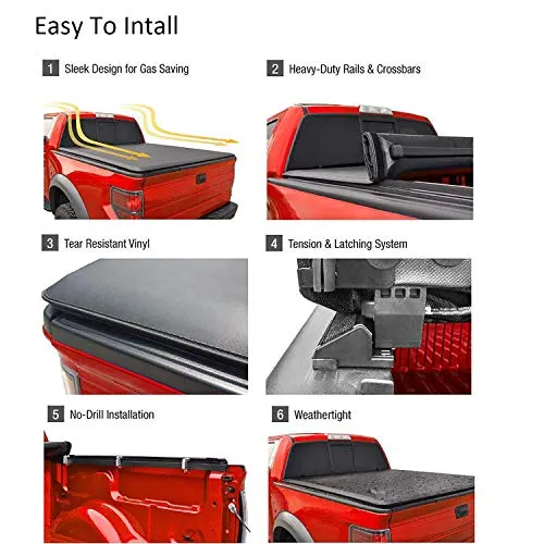 CARMOCAR Truck Covers Replacement for Toyota Tacoma for 1989-2004 | 6FT Bed | Soft Roll-Up Truck Bed Tonneau Cover | Pickup Truck Bed Cover Accessories with Led Light