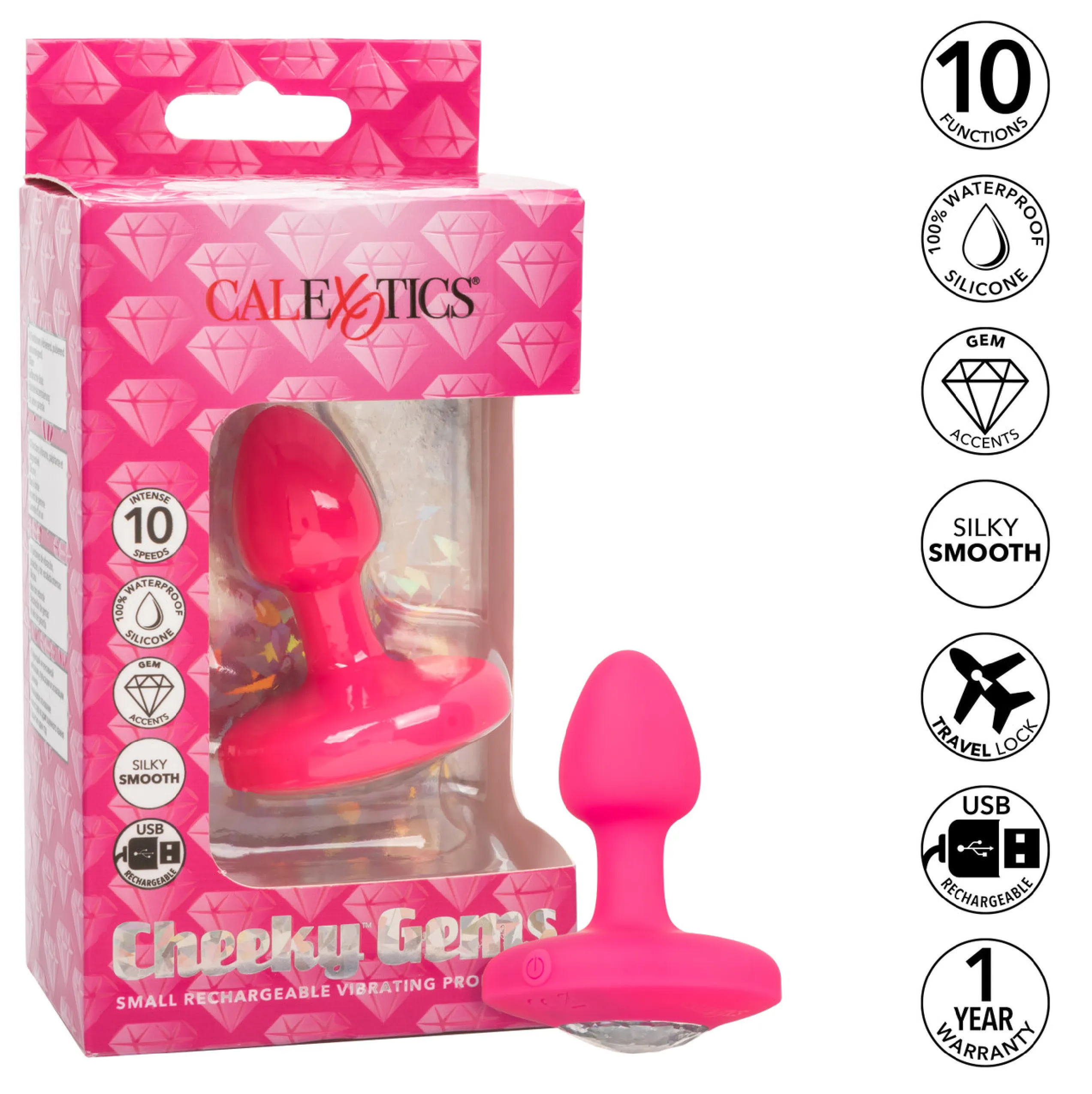 Cheeky Gems™ Small Rechargeable Vibrating Probe - Pink