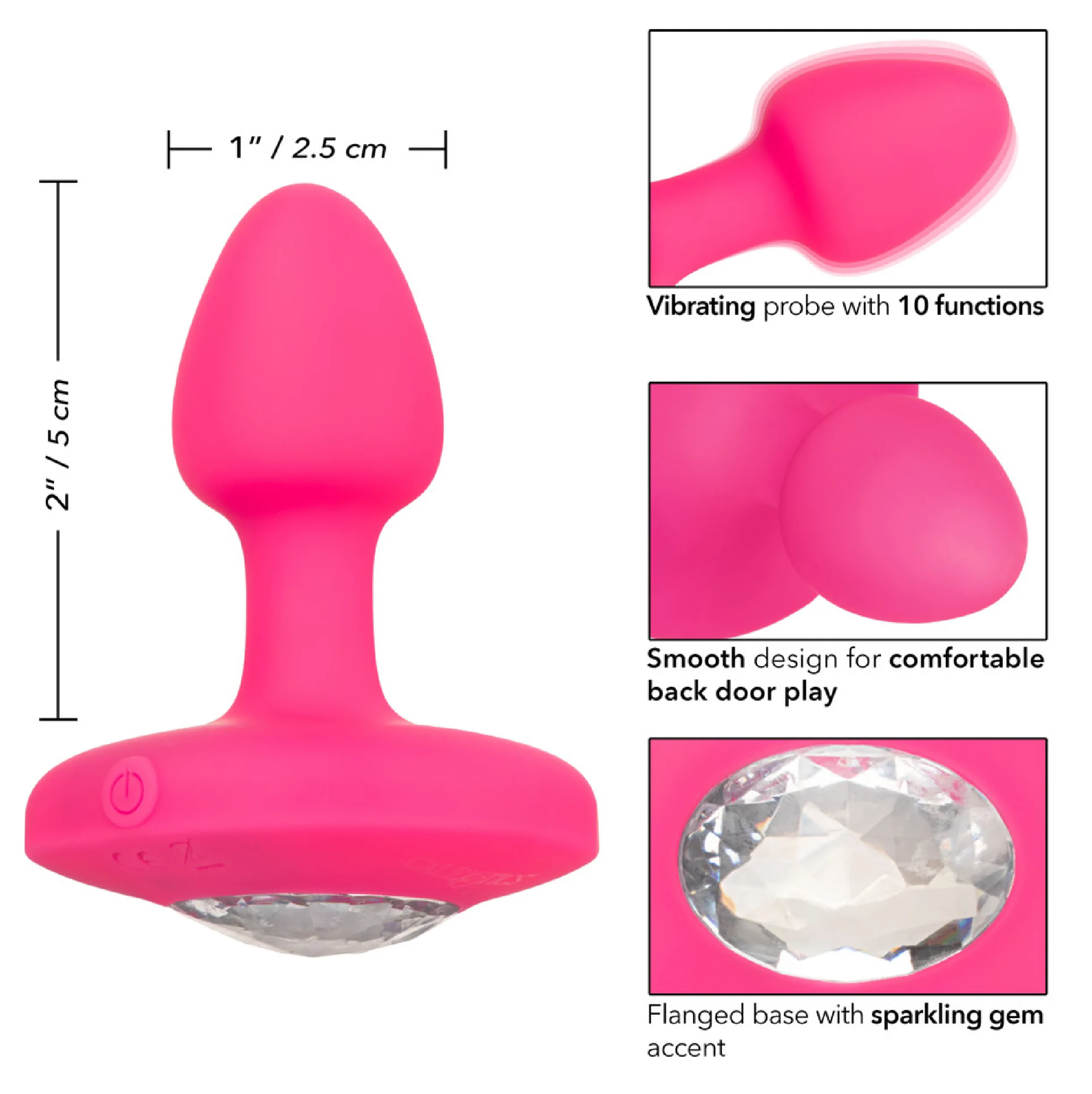 Cheeky Gems™ Small Rechargeable Vibrating Probe - Pink