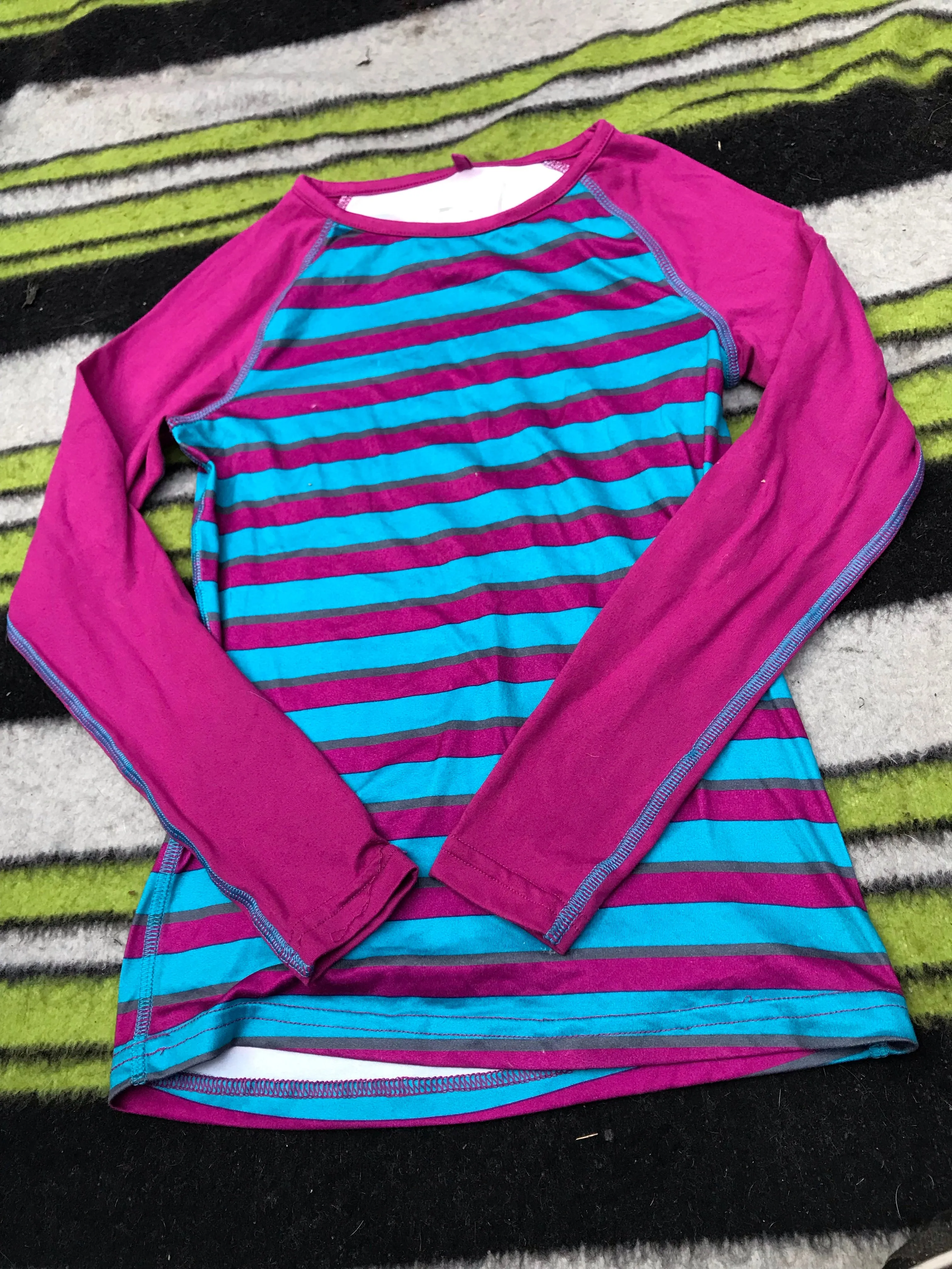children’s age 9-10 base liner and pants purple and blue striped FREE POSTAGE