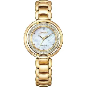 CITIZEN ECO-DRIVE ANALOG WARM GOLD STRAP PEARL COLORED DIAL LADIES WATCH EM0902-53D