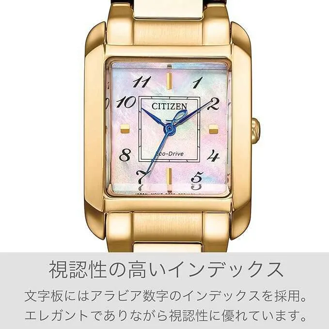 CITIZEN L SQUARE COLLECTION ECO-DRIVE WARM GOLD STRAP PEARLY DIAL LADIES WATCH EW5603-89Y
