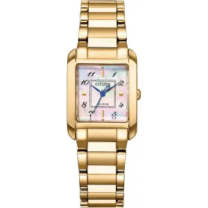 CITIZEN L SQUARE COLLECTION ECO-DRIVE WARM GOLD STRAP PEARLY DIAL LADIES WATCH EW5603-89Y