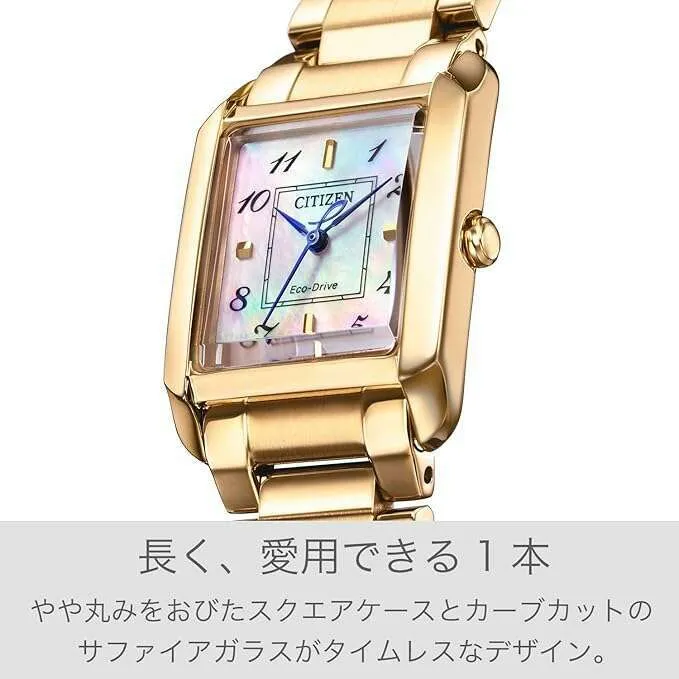 CITIZEN L SQUARE COLLECTION ECO-DRIVE WARM GOLD STRAP PEARLY DIAL LADIES WATCH EW5603-89Y