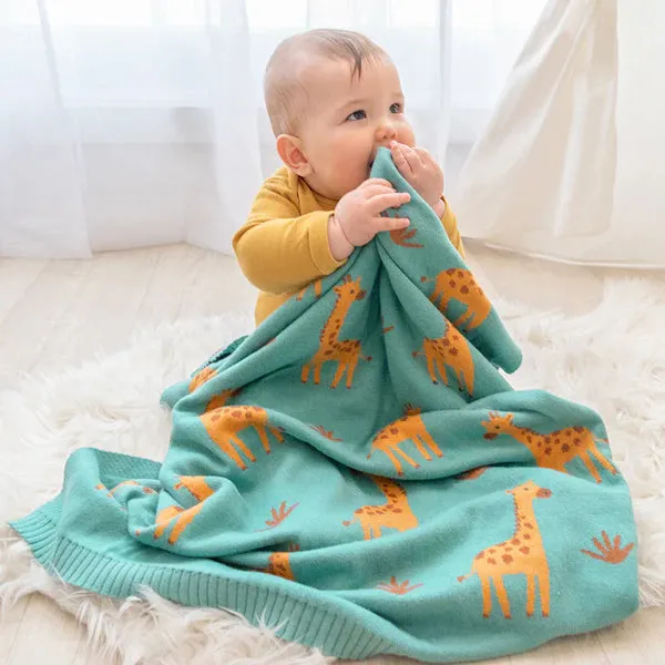 Cotton Knit Baby Blanket - Giraffe