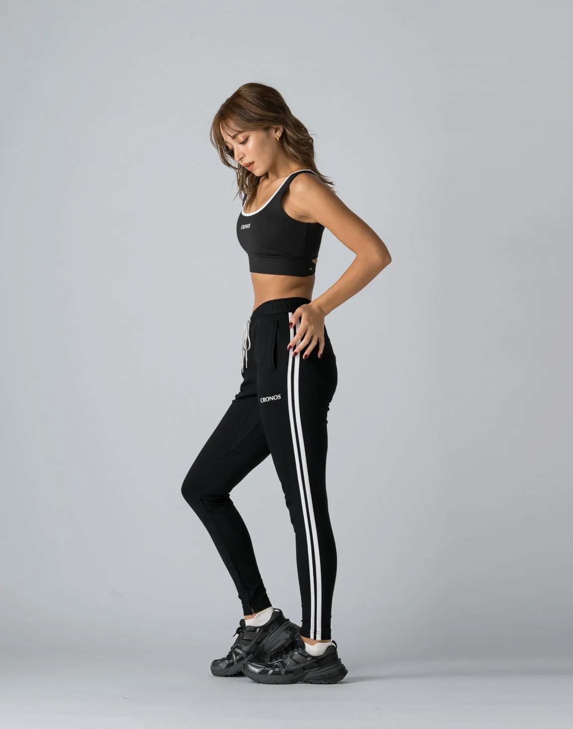 CRONOS WOMEN 2LINE STRETCH PANTS【BLACK】