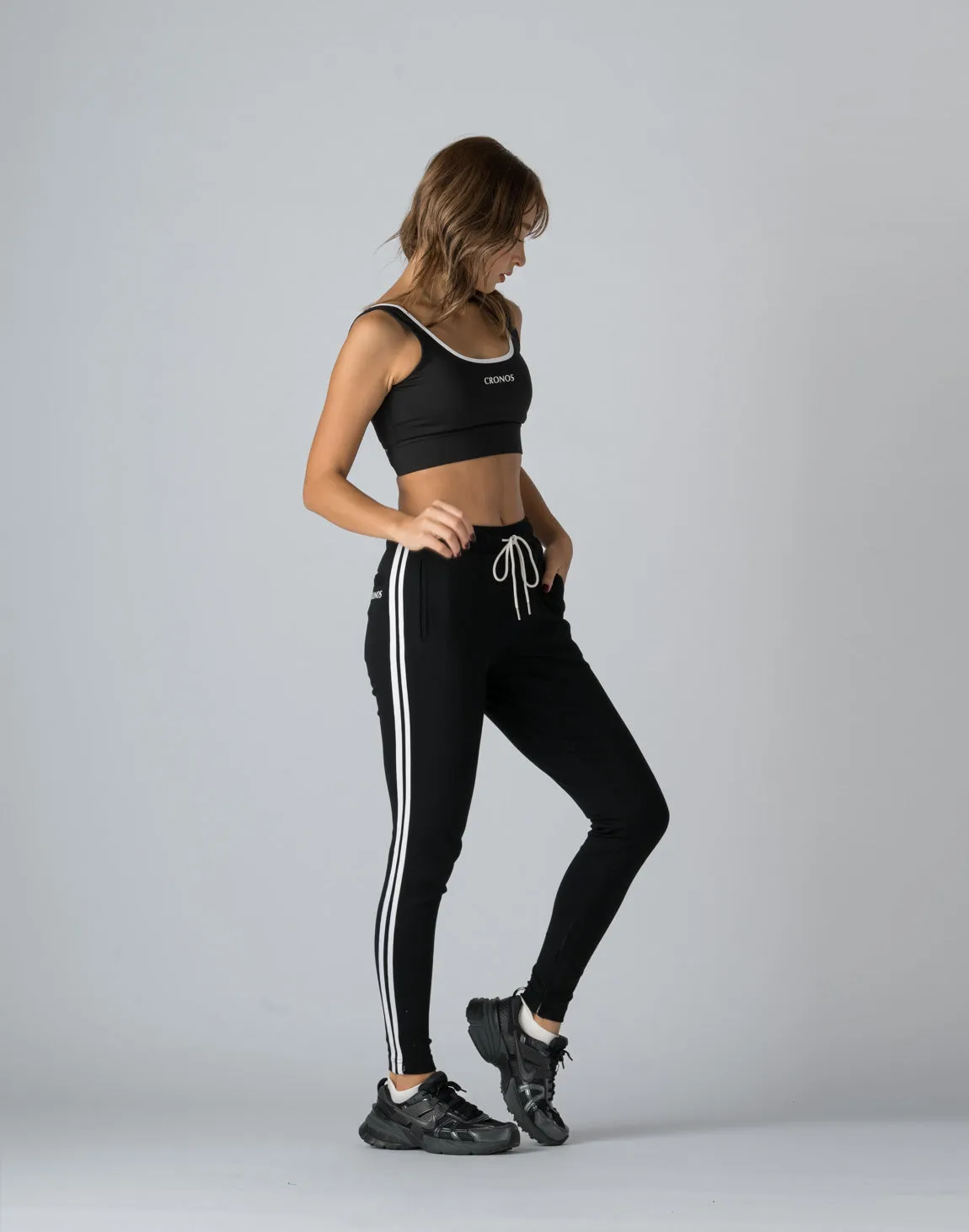 CRONOS WOMEN 2LINE STRETCH PANTS【BLACK】