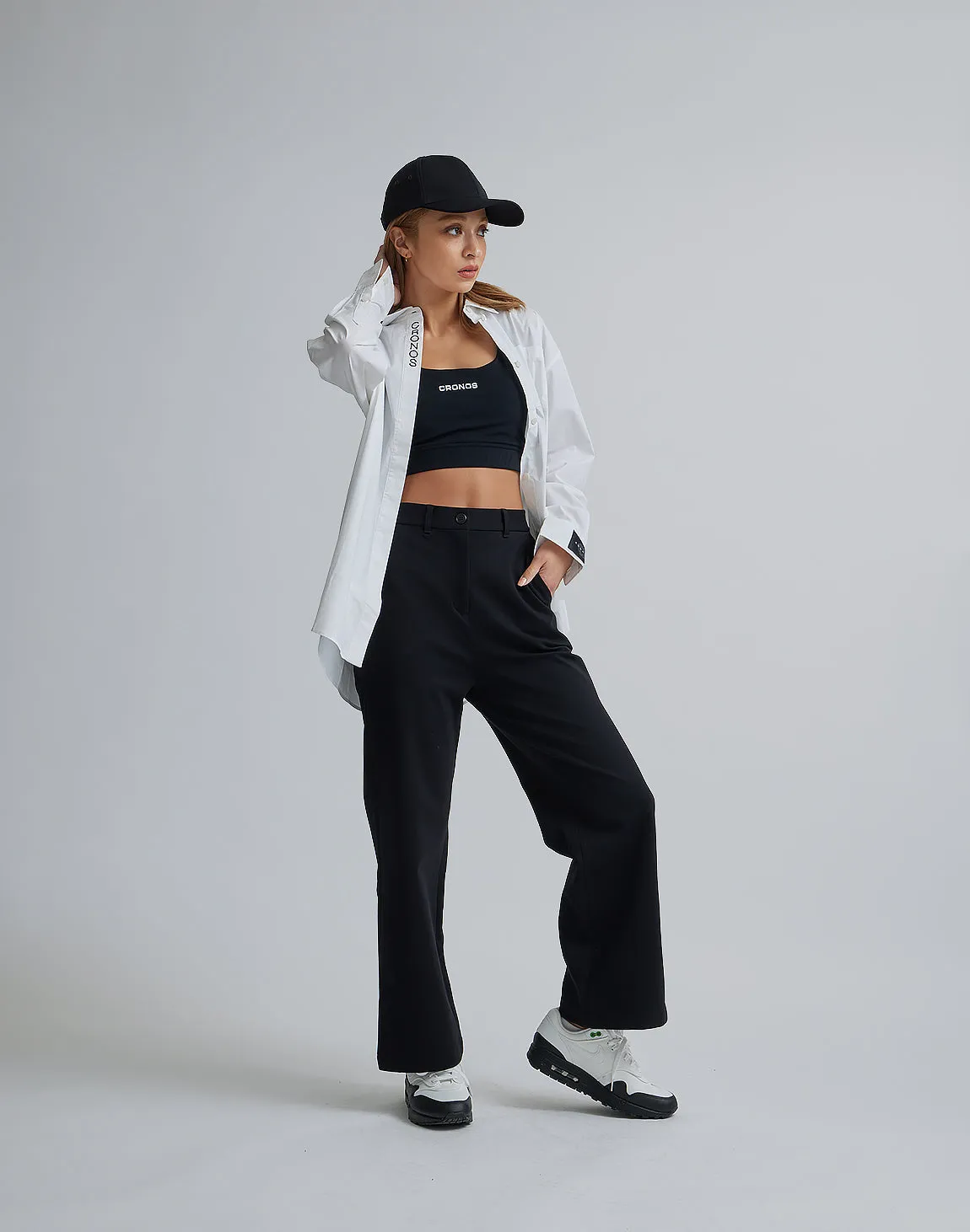 CRONOS WOMEN EASY CARE STRETCH PANTS【BLACK】