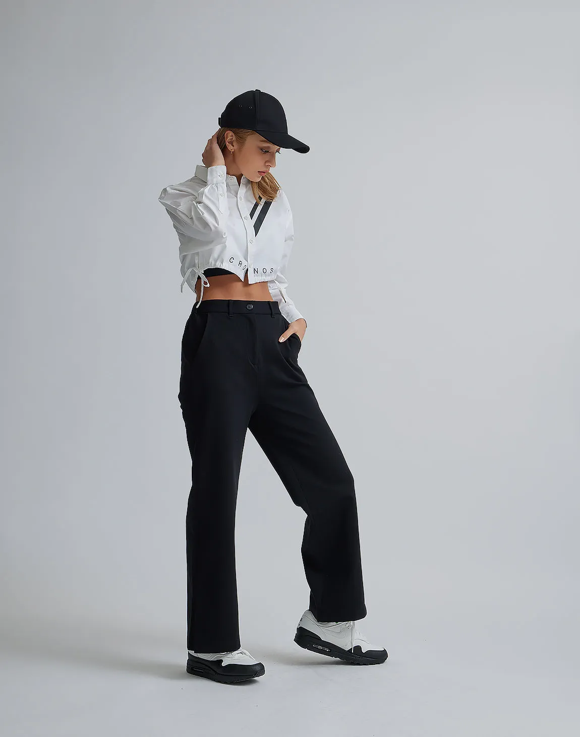 CRONOS WOMEN EASY CARE STRETCH PANTS【BLACK】