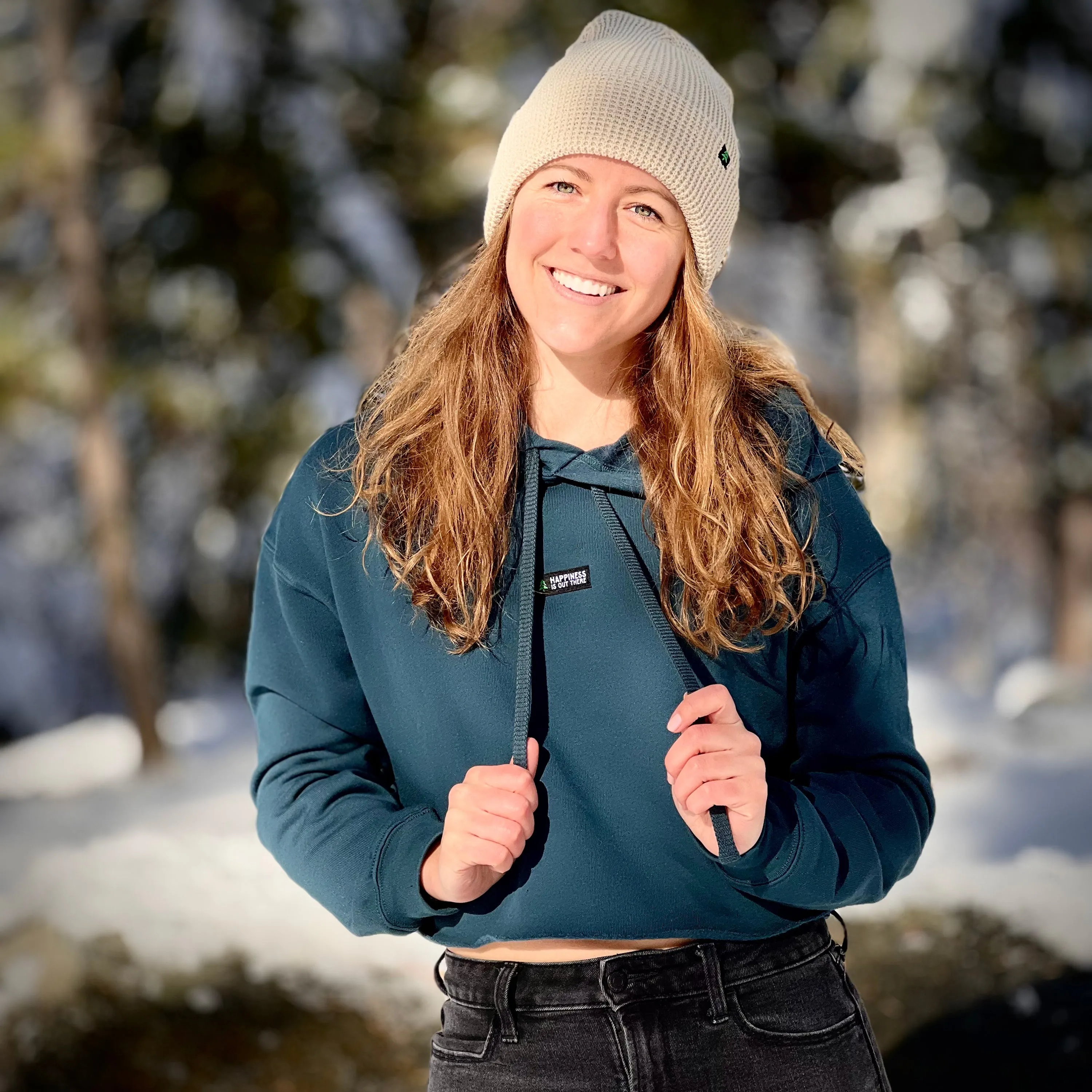 Crop Top Hoodie w / Happiness Is Out There Label