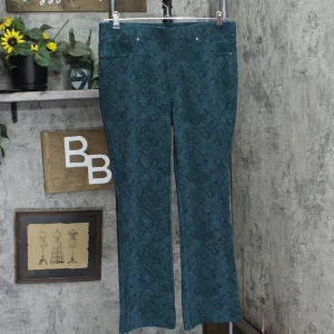 DG2 by Diane Gilman Knit Boot Cut Stretch Pull On Ponte Pant Green Snake Print L