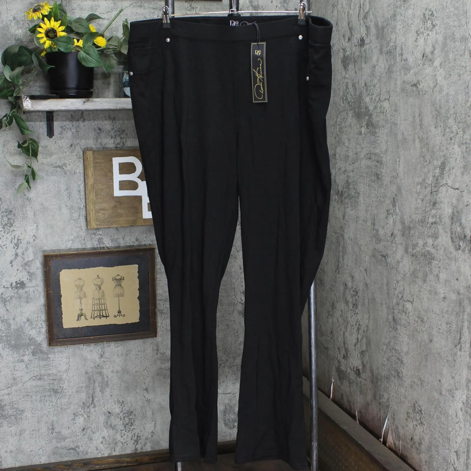DG2 by Diane Gilman Womens Pull-On Stretch Ponte Boot-Cut Pants Black 3X Tall