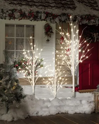 DKLGG LED Lighted Tree Lamp, 3 Pieces Prelit Birch Tree-4ft 5ft 6ft, Inside and Outside, Summer Wedding Christmas Party Home Decor, Warm White…