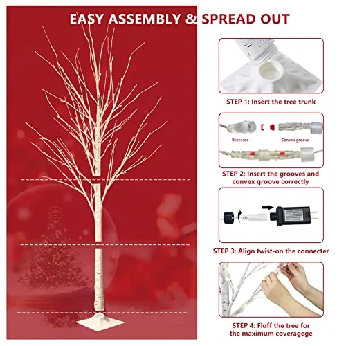 DKLGG LED Lighted Tree Lamp, 3 Pieces Prelit Birch Tree-4ft 5ft 6ft, Inside and Outside, Summer Wedding Christmas Party Home Decor, Warm White…