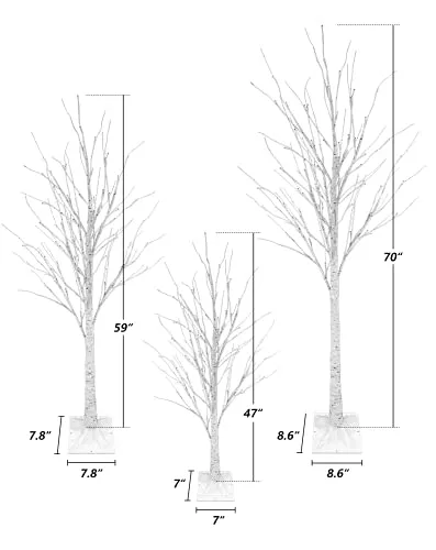 DKLGG LED Lighted Tree Lamp, 3 Pieces Prelit Birch Tree-4ft 5ft 6ft, Inside and Outside, Summer Wedding Christmas Party Home Decor, Warm White…