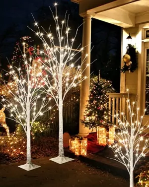 DKLGG LED Lighted Tree Lamp, 3 Pieces Prelit Birch Tree-4ft 5ft 6ft, Inside and Outside, Summer Wedding Christmas Party Home Decor, Warm White…