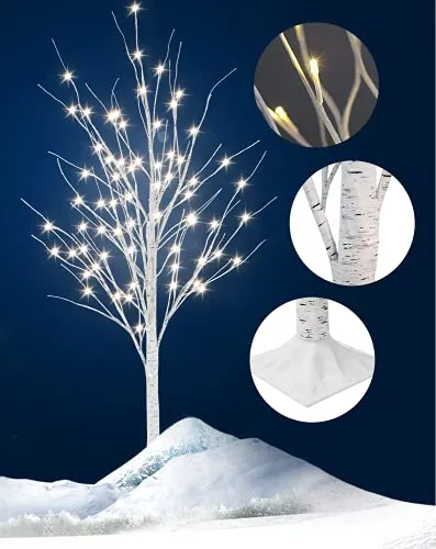 DKLGG LED Lighted Tree Lamp, 3 Pieces Prelit Birch Tree-4ft 5ft 6ft, Inside and Outside, Summer Wedding Christmas Party Home Decor, Warm White…