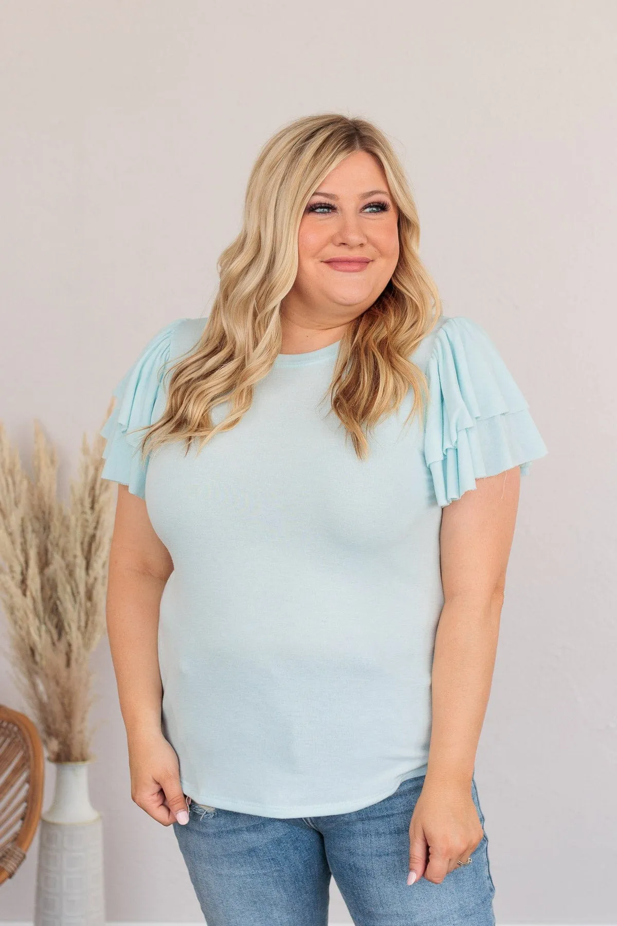 Fly Above The Rest Flutter Sleeve Top- Baby Blue