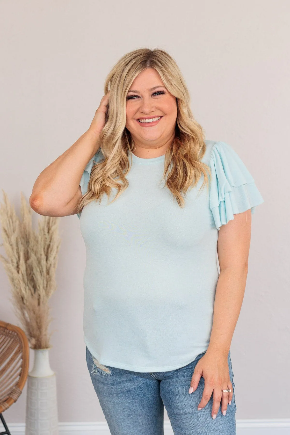 Fly Above The Rest Flutter Sleeve Top- Baby Blue