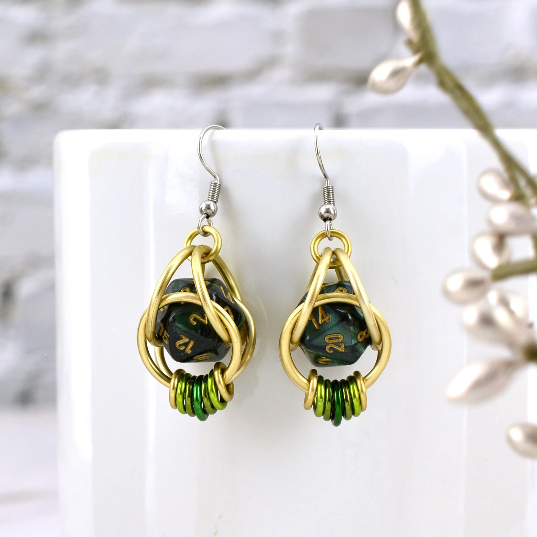 Forest Green d20 Earring