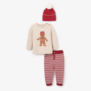 Gingerbread Pullover   Striped Pants   Red Hat Set