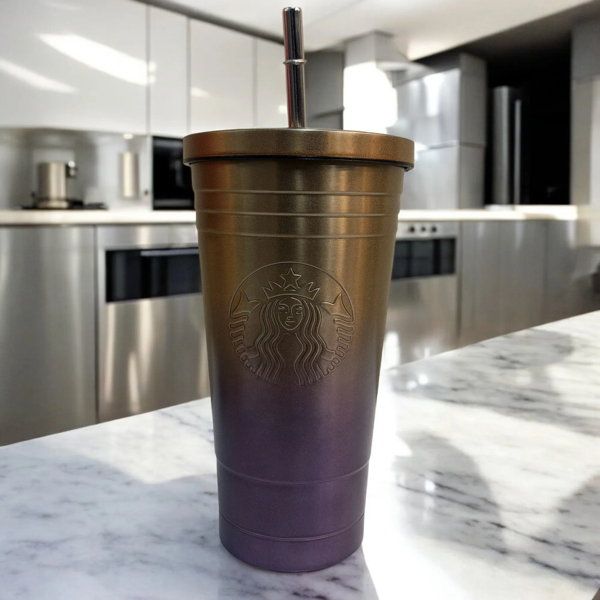 Gradient Stainless Steel Tumbler with Straw
