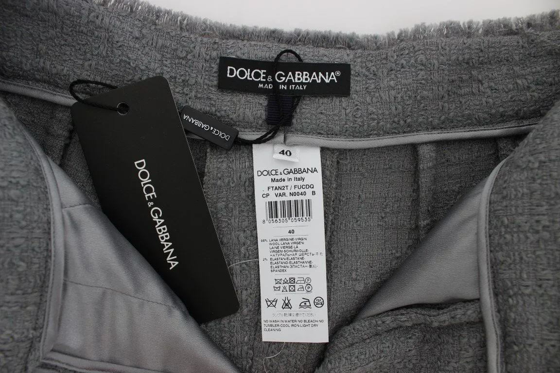 Gray Wool Stretch High Waist 3/4 Pants