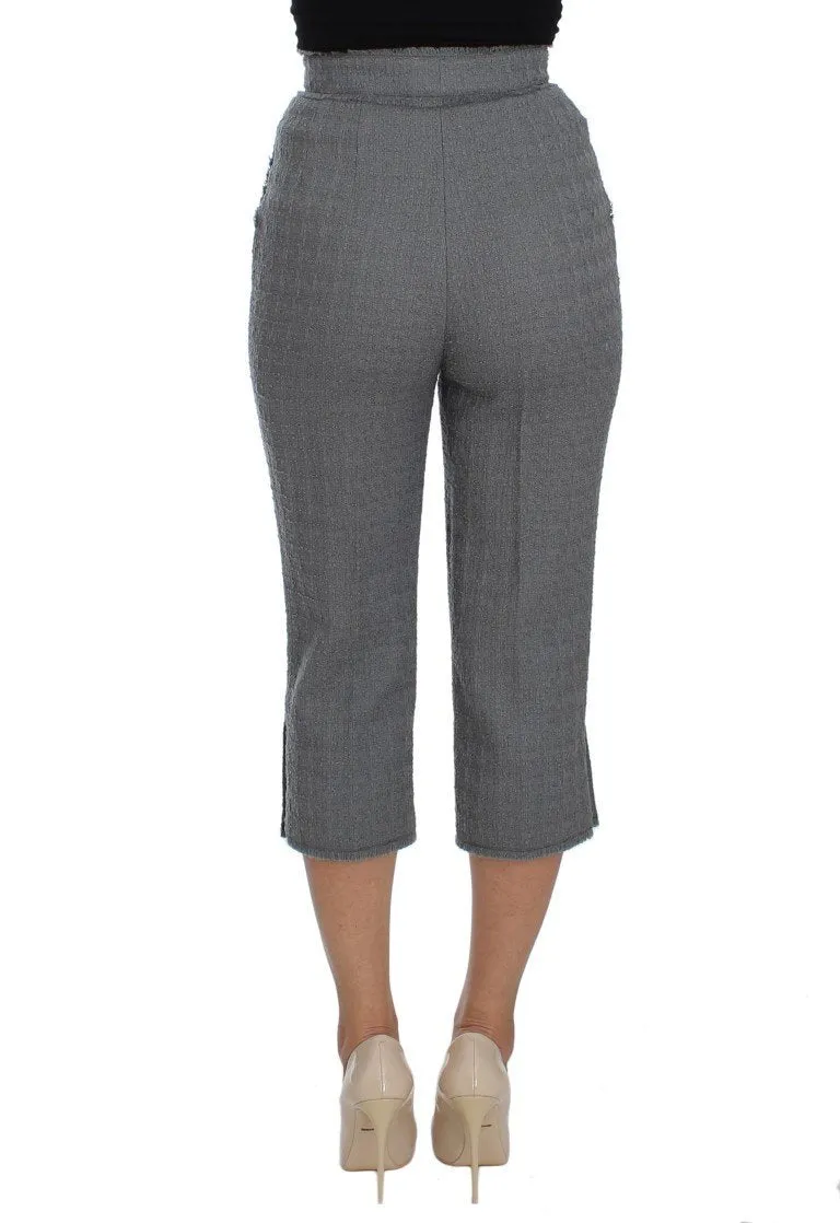 Gray Wool Stretch High Waist 3/4 Pants