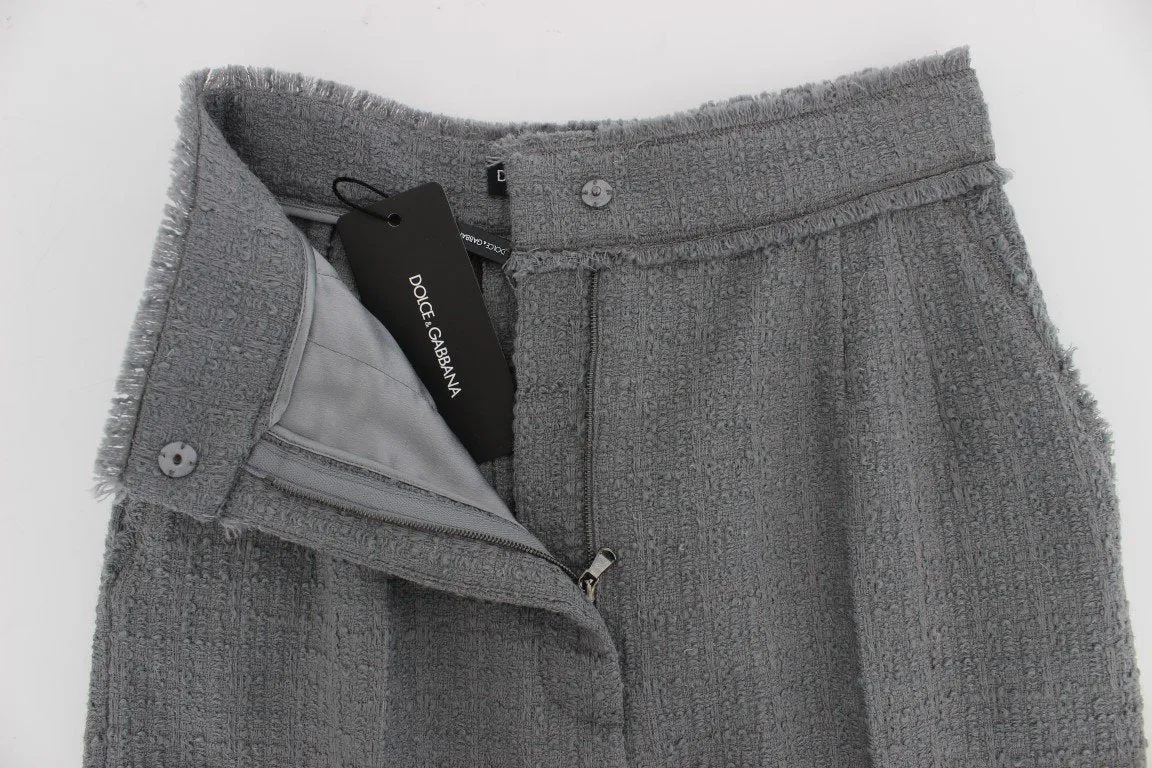 Gray Wool Stretch High Waist 3/4 Pants