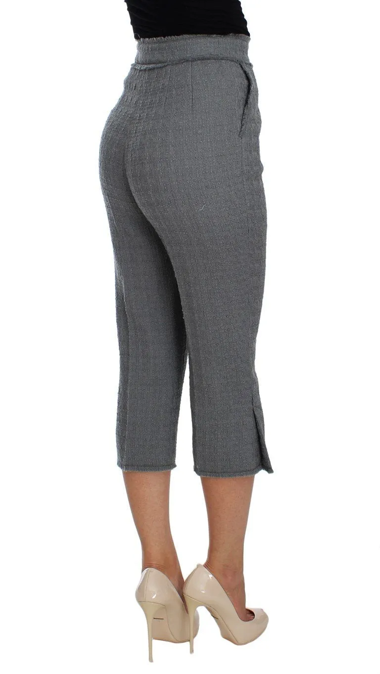 Gray Wool Stretch High Waist 3/4 Pants